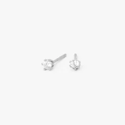 Silver-tone Cubic Zirconia 2mm Round Stud Earrings