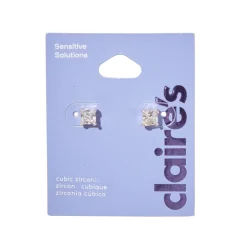 Silver-tone Cubic Zirconia 5mm Square Stud Earrings