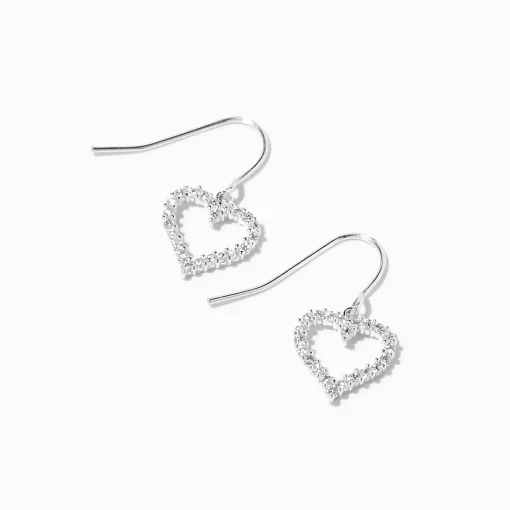 Silver-tone Cubic Zirconia Heart 0.5" Drop Earrings