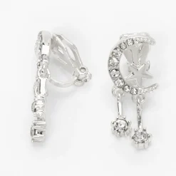 Silver-tone Cubic Zirconia Celestial Clip-On Earrings