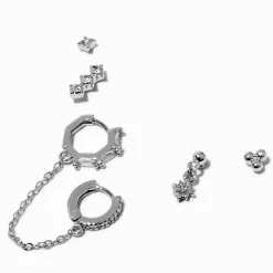 Silver-tone Cubic Zirconia Crystal Stackables Set - 3 Pack