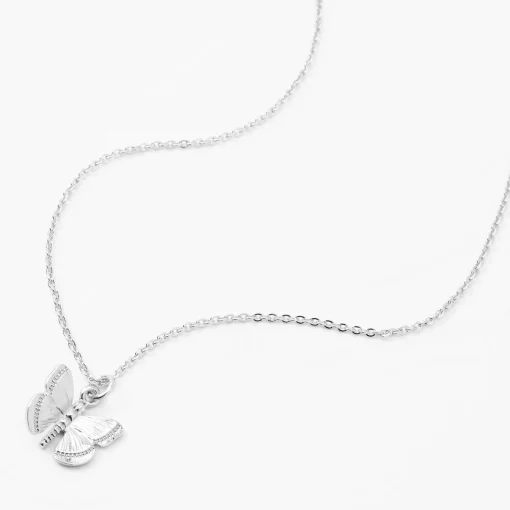 Silver-tone 3D Butterfly Pendant Necklace