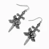 Silver-tone Dagger & Rose Drop Earrings