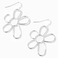 Silver-tone Daisy Outline 1" Drop Earrings