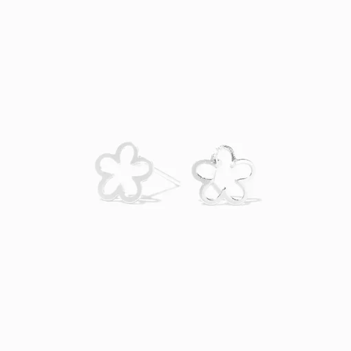 Silver-tone Daisy Outline Stud Earrings