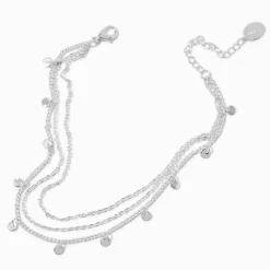 Silver-tone Disc Multi-Strand Chain Anklet