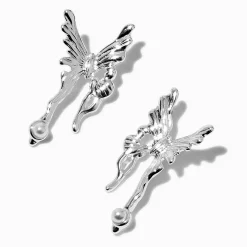 Silver-tone Drippy Butterfly Stud Earrings