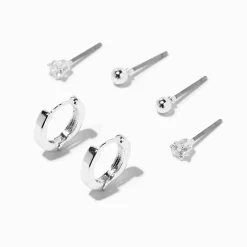 Silver-tone Earring Stackables Set - 3 Pack