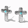 Silver-tone Filigree Cross Cowgirl Stud Earrings