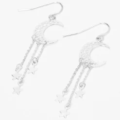Silver-tone Filigree Moon 2" Drop Earrings