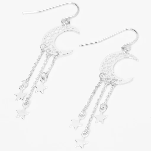 Silver-tone Filigree Moon 2" Drop Earrings
