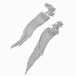 Silver-tone Front & Back Star Fringe Drop Earrings