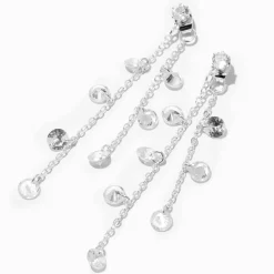 Silver-tone Front & Back Cubic Zirconia Confetti 2.5" Linear Drop Earrings