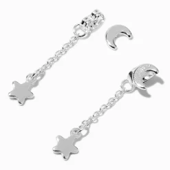 Silver-tone Front & Back Celestial 1" Linear Drop Earrings