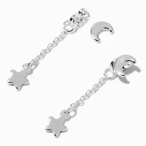 Silver-tone Front & Back Celestial 1" Linear Drop Earrings