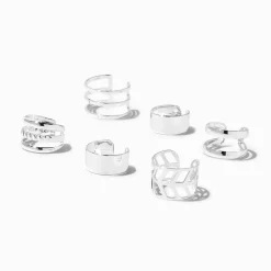 Silver-tone Geometric Ear Cuffs - 6 Pack