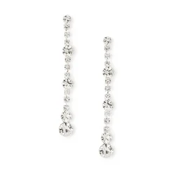 Silver-tone Glass Rhinestone Linear Drop Earrings