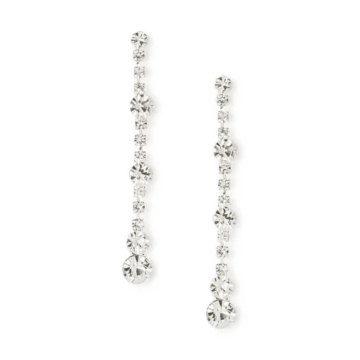 Silver-tone Glass Rhinestone Linear Drop Earrings