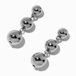 Silver-tone Graduated Ball Linear Drop Earrings Earrings