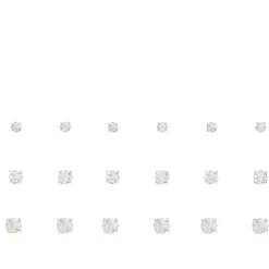 Silver-tone Graduated Crystal Square Stud Earrings - 9 Pack