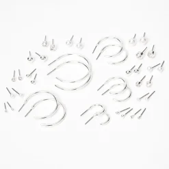 Silver-tone Graduated Mixed Earrings Set - 20 Pack