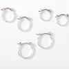 Silver-tone Graduated Textured Hinge Hoop Earrings - 3 Pack