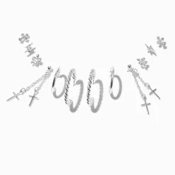 Silver-tone Grunge Earring Stackables Set - 6 Pack
