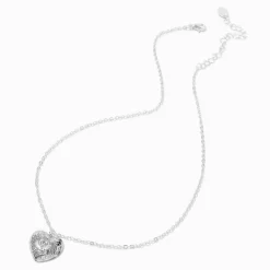 Silver-tone Hammered Heart Pendant Necklace