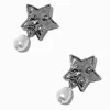 Silver-tone Hammered Star & Pearl Drop Earrings