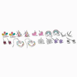Silver-tone Happy Cloud Stud Earrings - 10 Pack