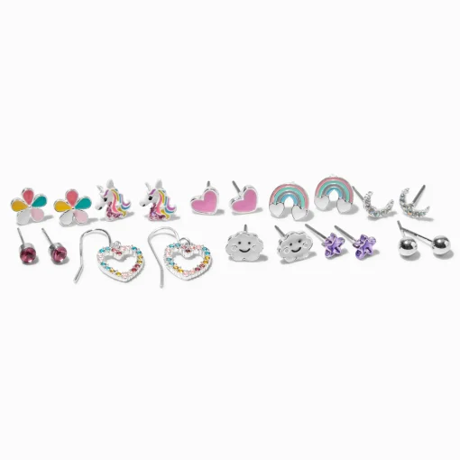 Silver-tone Happy Cloud Stud Earrings - 10 Pack