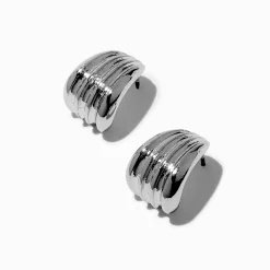 Silver-tone Illusion Bean Stud Earrings