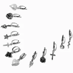 Silver-tone Indie Rocker Hoop Earring Stackables Set - 12 Pack