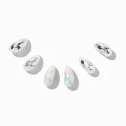 Silver-tone Iridescent AB Beans Earring Stackables Set - 3 Pack