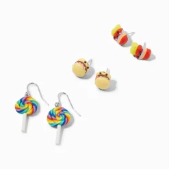 Silver-tone Junk Food 1" Drop Earrings - 3 Pack