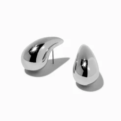 Silver-tone Large Bean 1" Drop Earrings