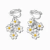 Silver-tone Linear Daisy 1" Clip-On Drop Earrings