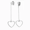 Silver-tone Linear Heart Clip-On Drop Earrings
