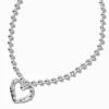 Silver-tone Melted Heart Pendant Shot Bead Necklace