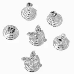 Silver-tone Mixed Butterfly Hair Spinners - 6 Pack