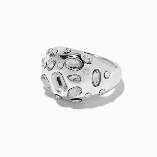 Silver-tone Mixed Rhinestone Bubble Statement Ring