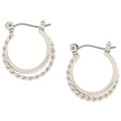 Silver-tone 15mm Braided Double Hoop Earrings
