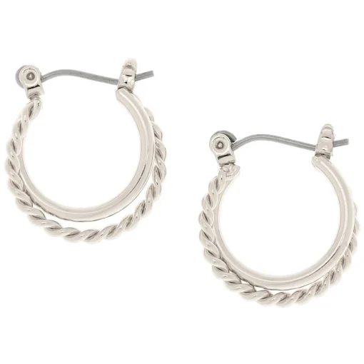 Silver-tone 15mm Braided Double Hoop Earrings