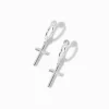 Silver-tone 20mm Cross Clip-On Hoop Earrings