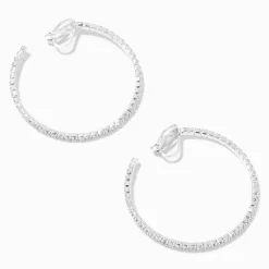Silver-tone 40mm Crystal Hoop Clip-on Earrings