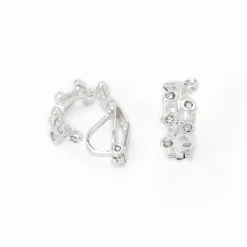 Silver-tone 10mm Crystal Leaf Clip-On Earrings