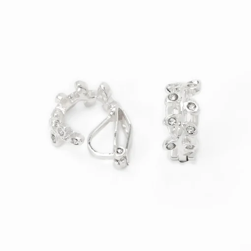 Silver-tone 10mm Crystal Leaf Clip-On Earrings