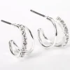 Silver-tone 10mm Double Crystal Hoop Earrings