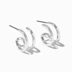 Silver-tone 15mm Double Hoop Earrings