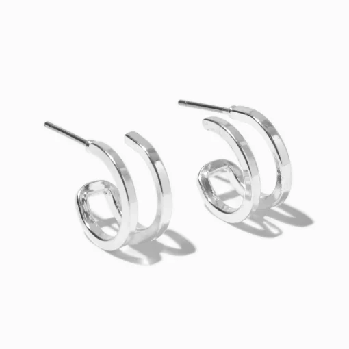 Silver-tone 15mm Double Hoop Earrings